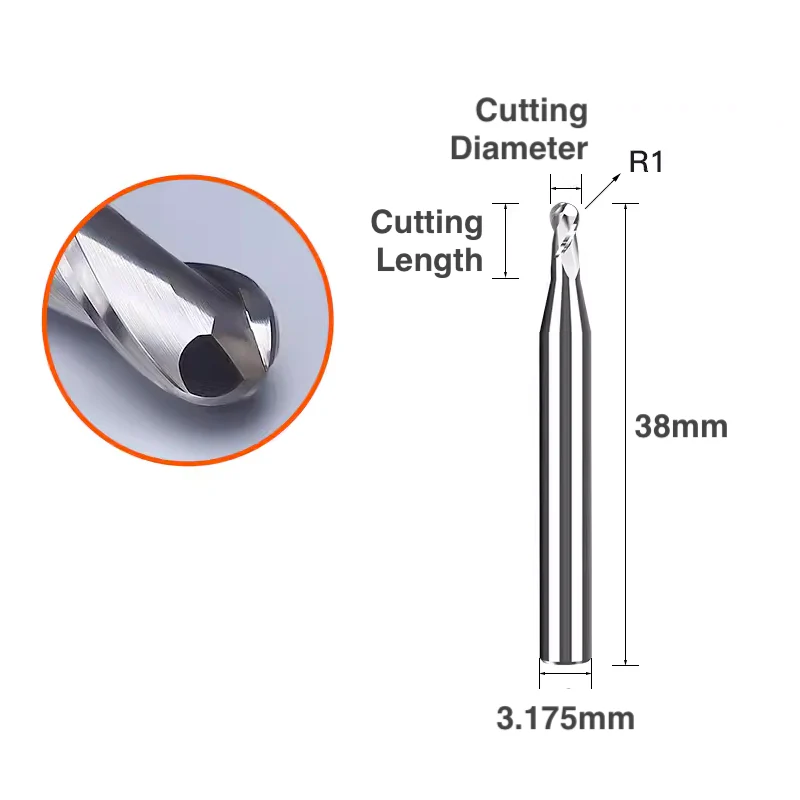 Two Flute Ball Nose Bit for Metal - 1/8″ Shank - Image 4